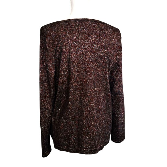 Laura Ashley Blouse Long Sleeve Multi Color Sparkle on Black Size Large Holidays - Picture 5 of 7